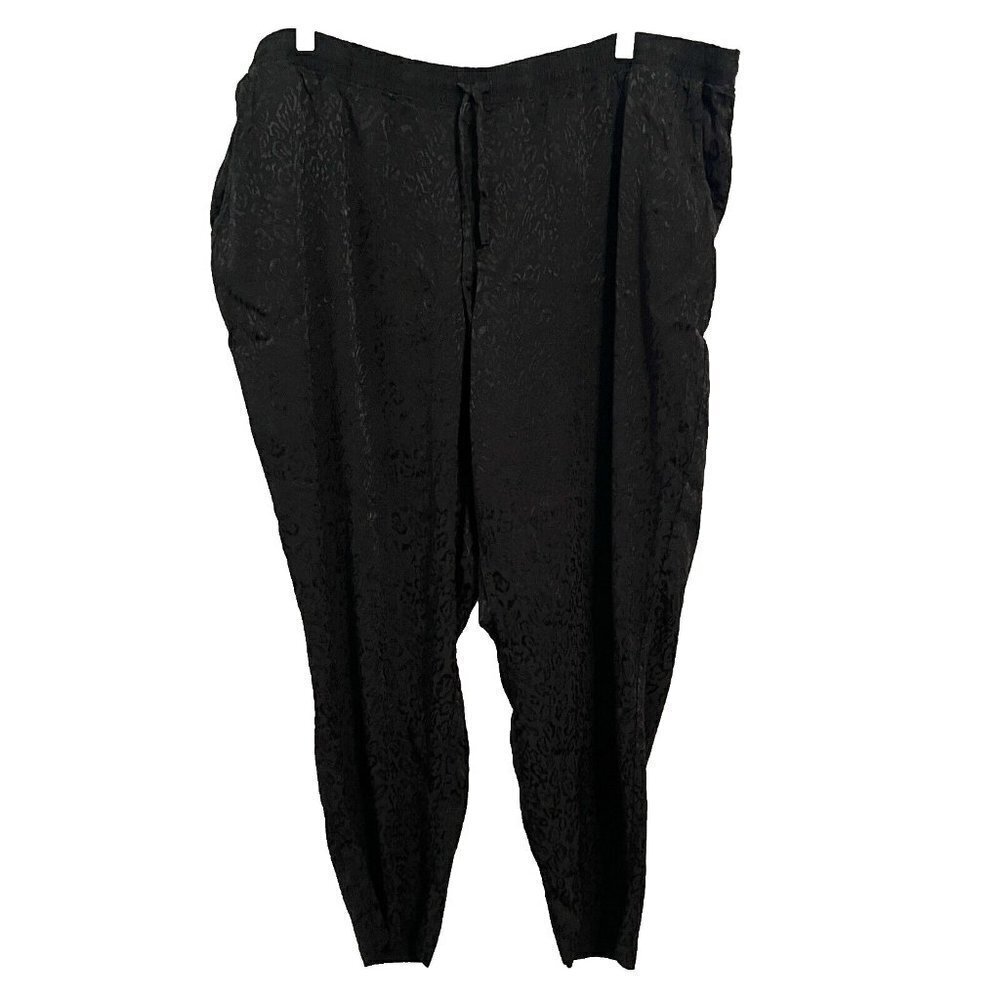 Lane Bryan Women's Joggers Cheetah Print Rayon Size 18/20 Black Drawstring